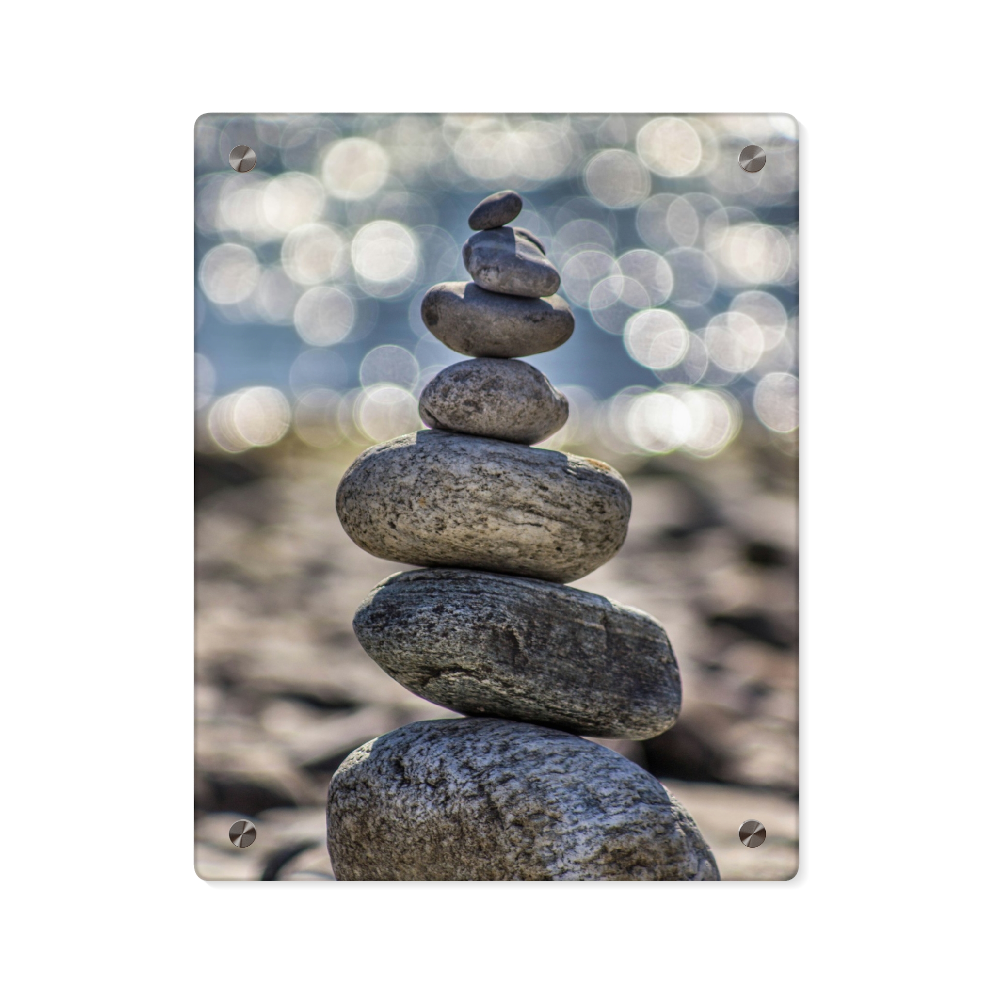 Zen Boulder Acrylic Wall Art - Modern-Coastal Light Bokeh - Image 9