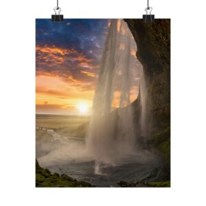 Aurora Cascade Matte Vertical Poster - Scandinavian-Midnight Sunscape