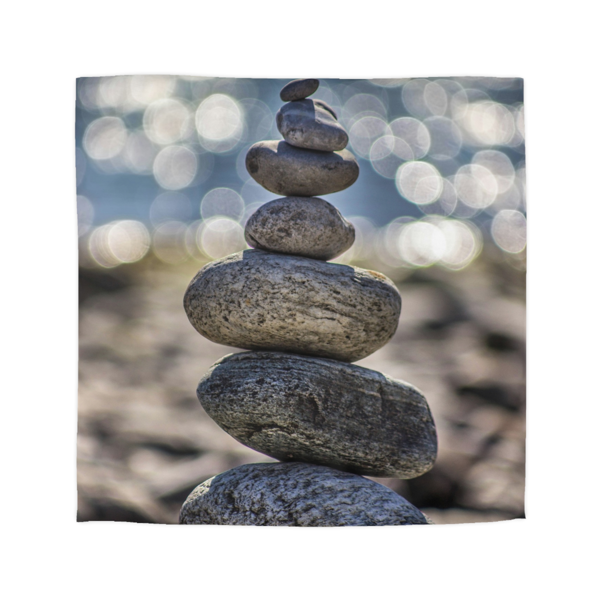 Zen Boulder Duvet Cover - Modern-Coastal Light Bokeh - Image 4