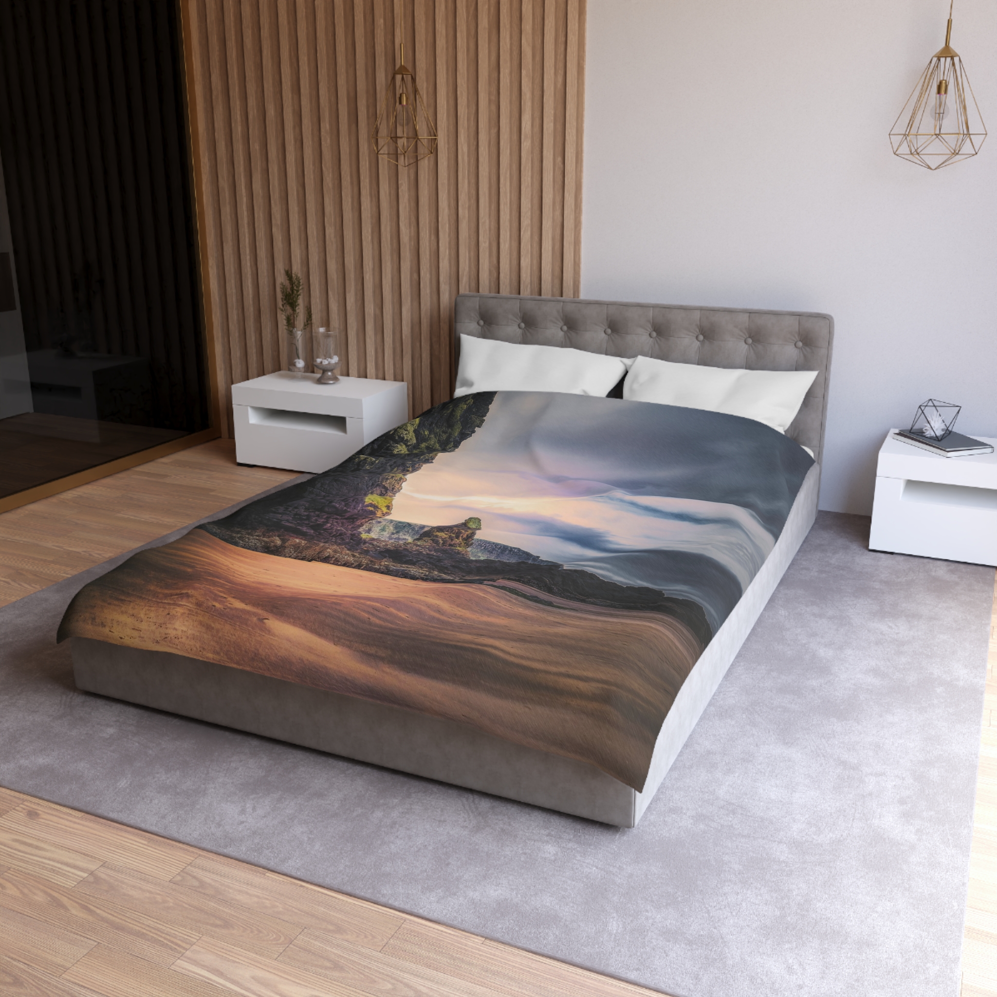 Mystic Cliff Duvet Cover - Scandinavian-Modern Coastal Twilight - Image 3