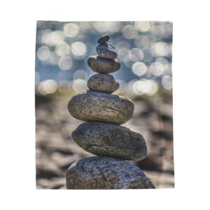 Zen Boulder Velveteen Plush Blanket - Modern-Coastal Light Bokeh