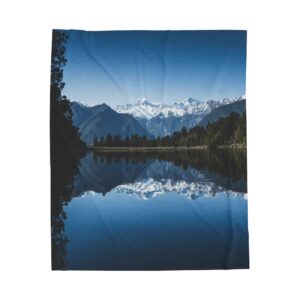 Alpine Reflection Velveteen Plush Blanket - Contemporary Natural Landscape View