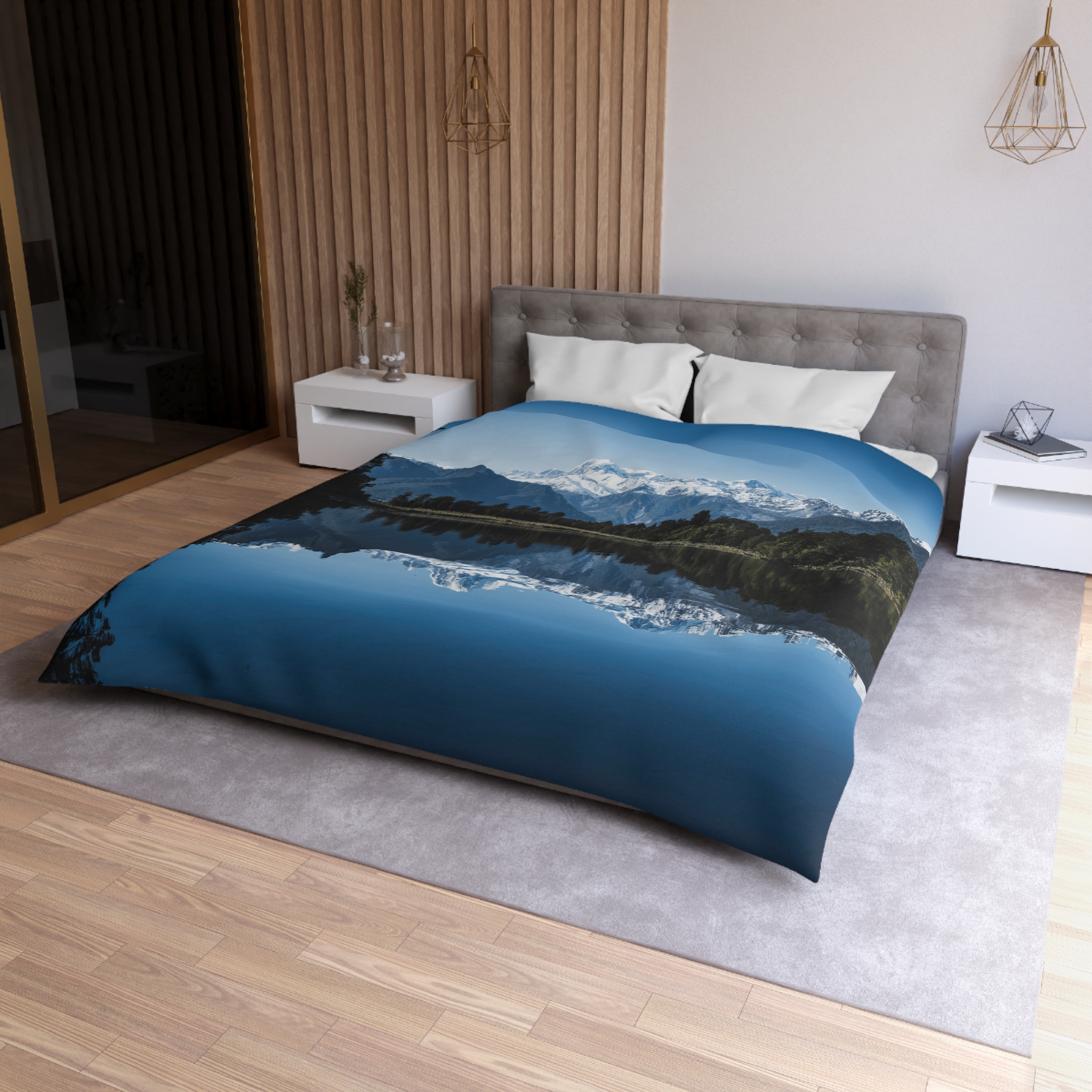 Alpine Reflection Duvet Cover - Contemporary Natural Landscape View - Image 6