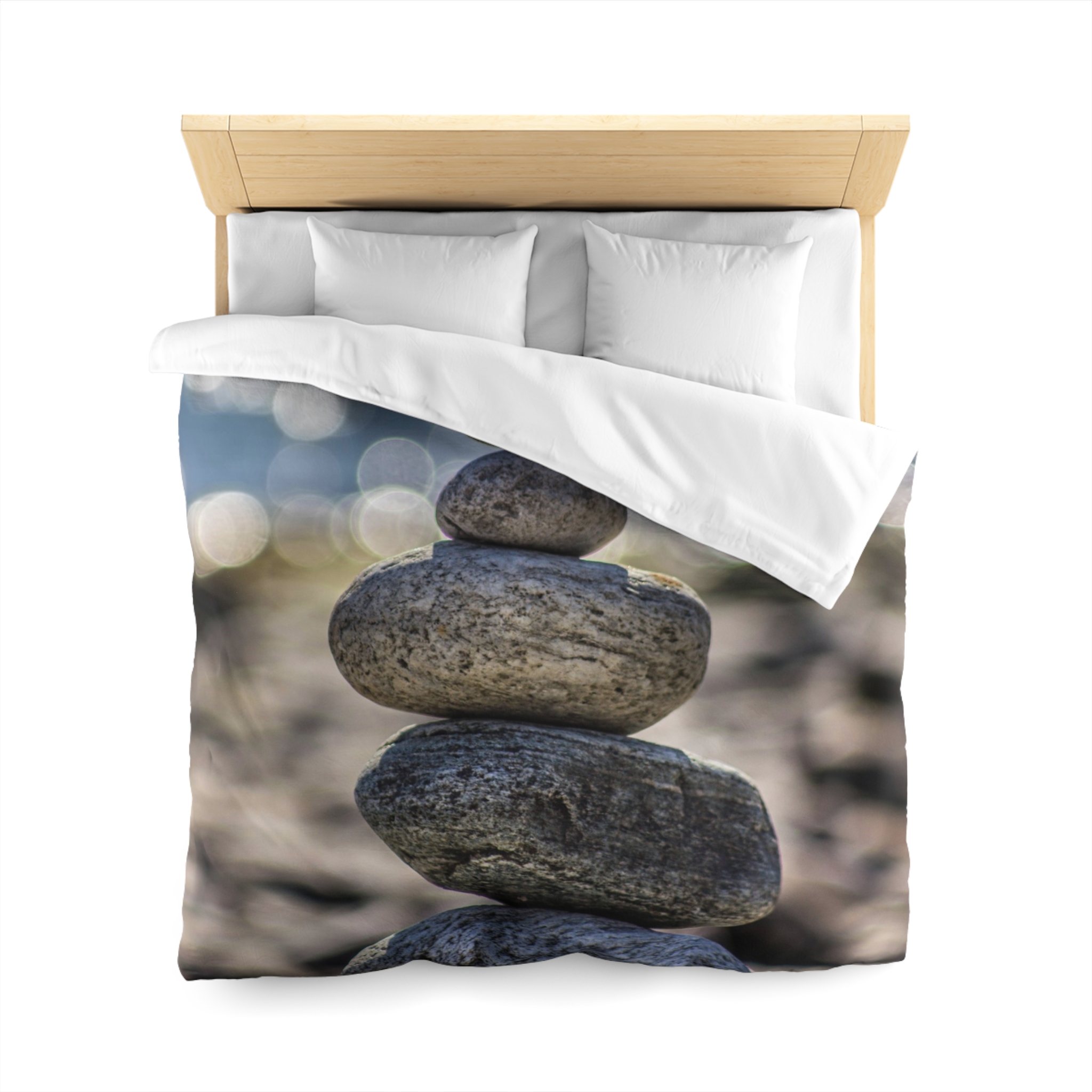 Zen Boulder Duvet Cover - Modern-Coastal Light Bokeh - Image 5