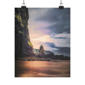 Mystic Cliff Matte Vertical Poster - Scandinavian-Modern Coastal Twilight