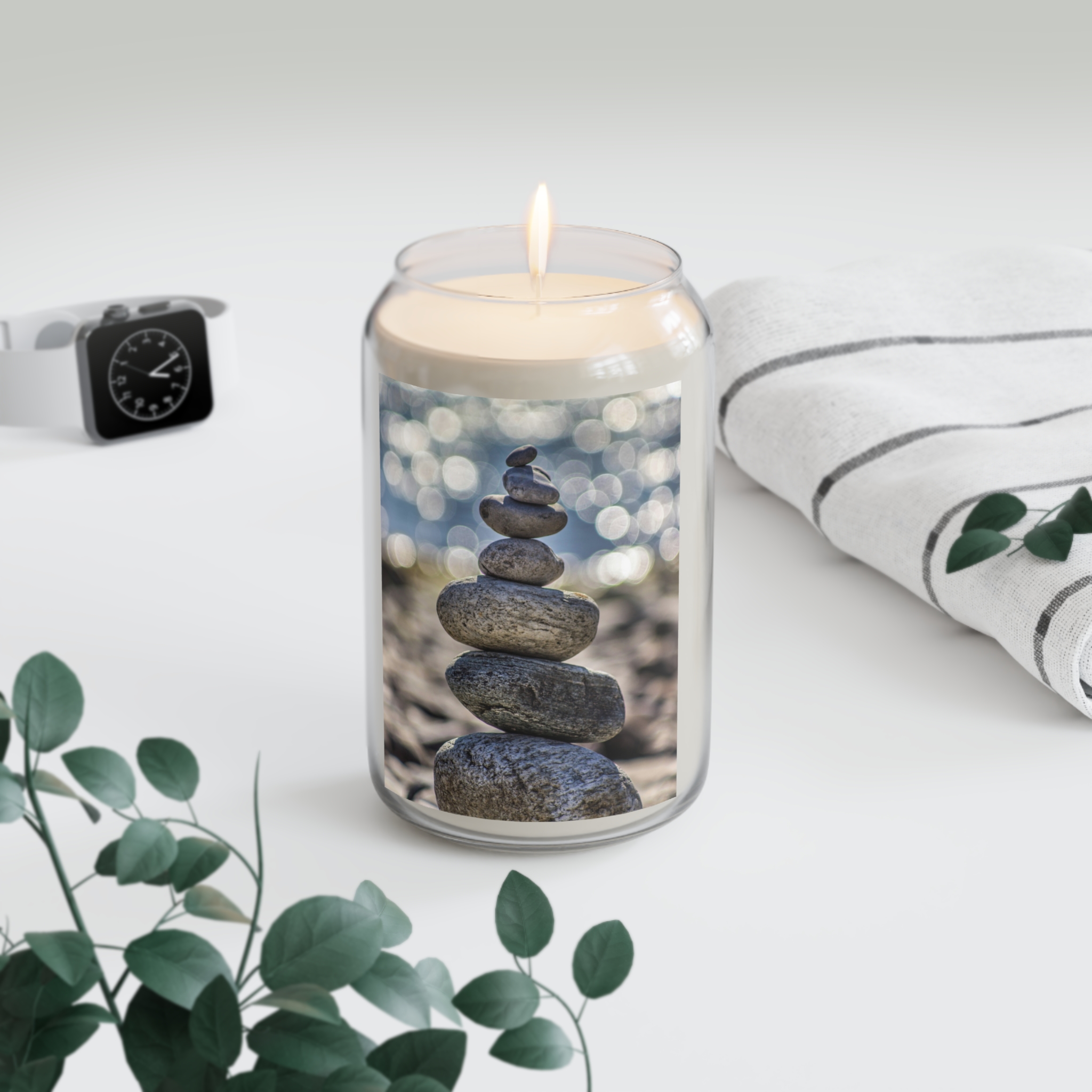 Zen Boulder Scented Candle, 13.75oz - Modern-Coastal Light Bokeh - Image 4