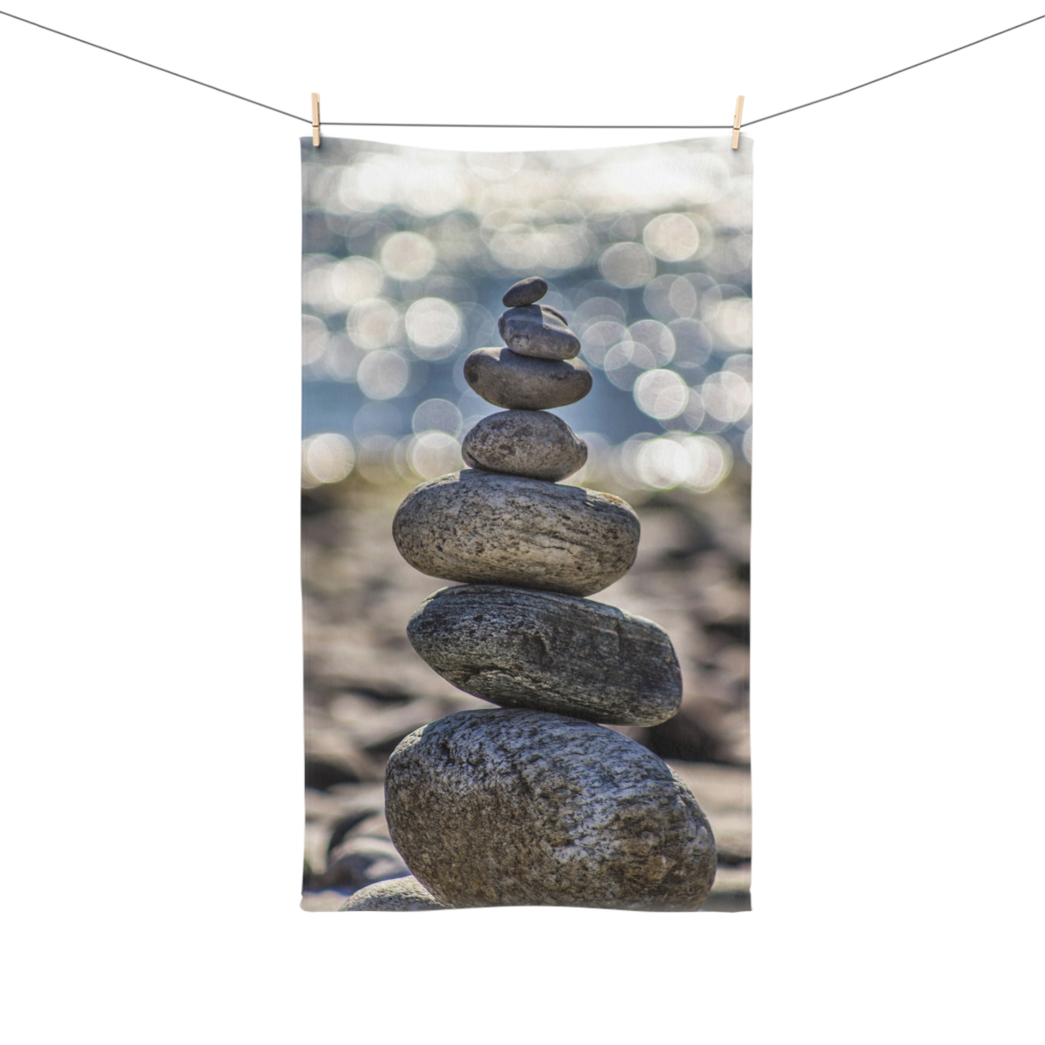 Zen Boulder Hand Towel - Modern-Coastal Light Bokeh - Image 3