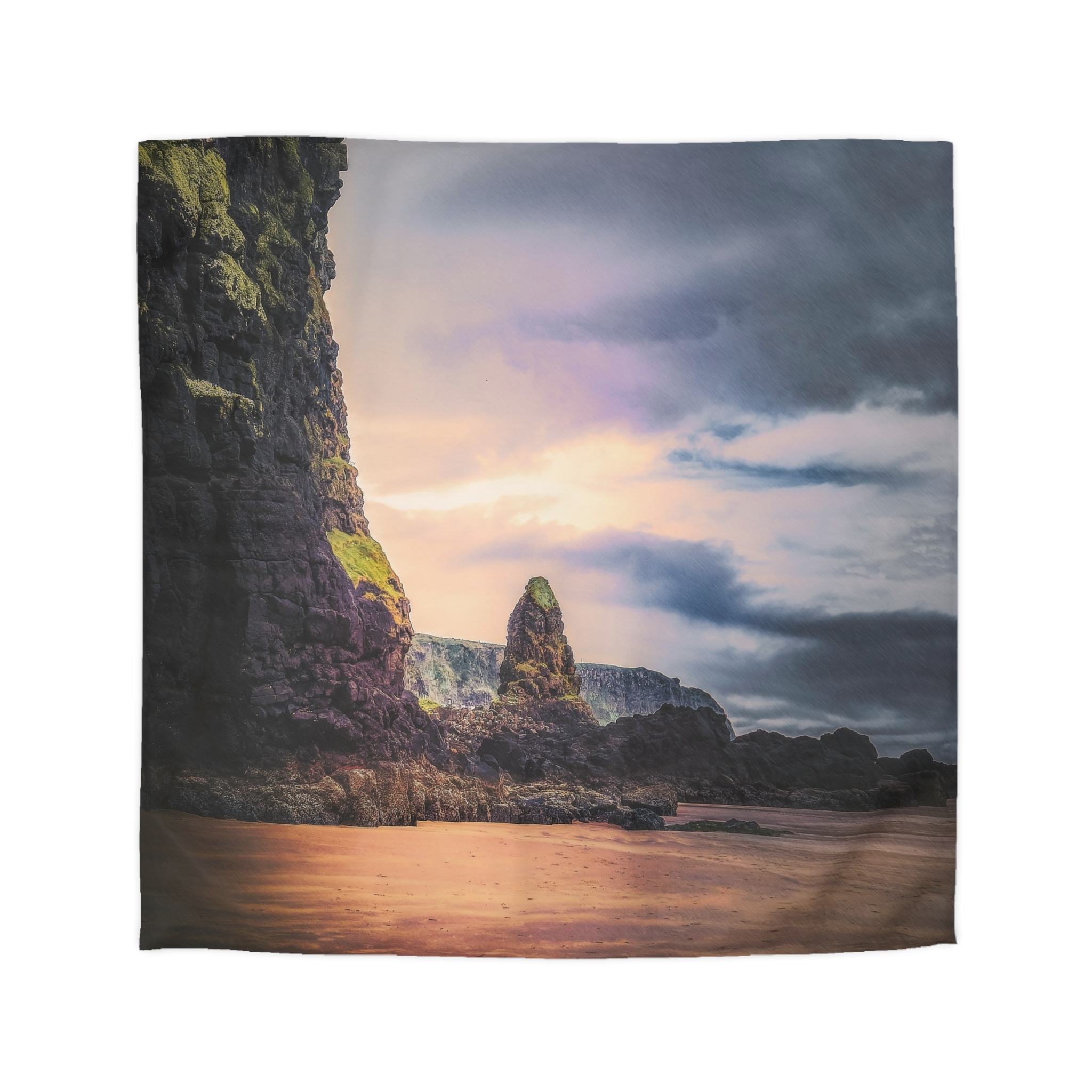 Mystic Cliff Duvet Cover - Scandinavian-Modern Coastal Twilight - Image 4