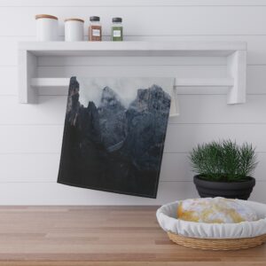 Mistbound Peaks Tea Towel - Scandinavian-Midnight Mountainscape