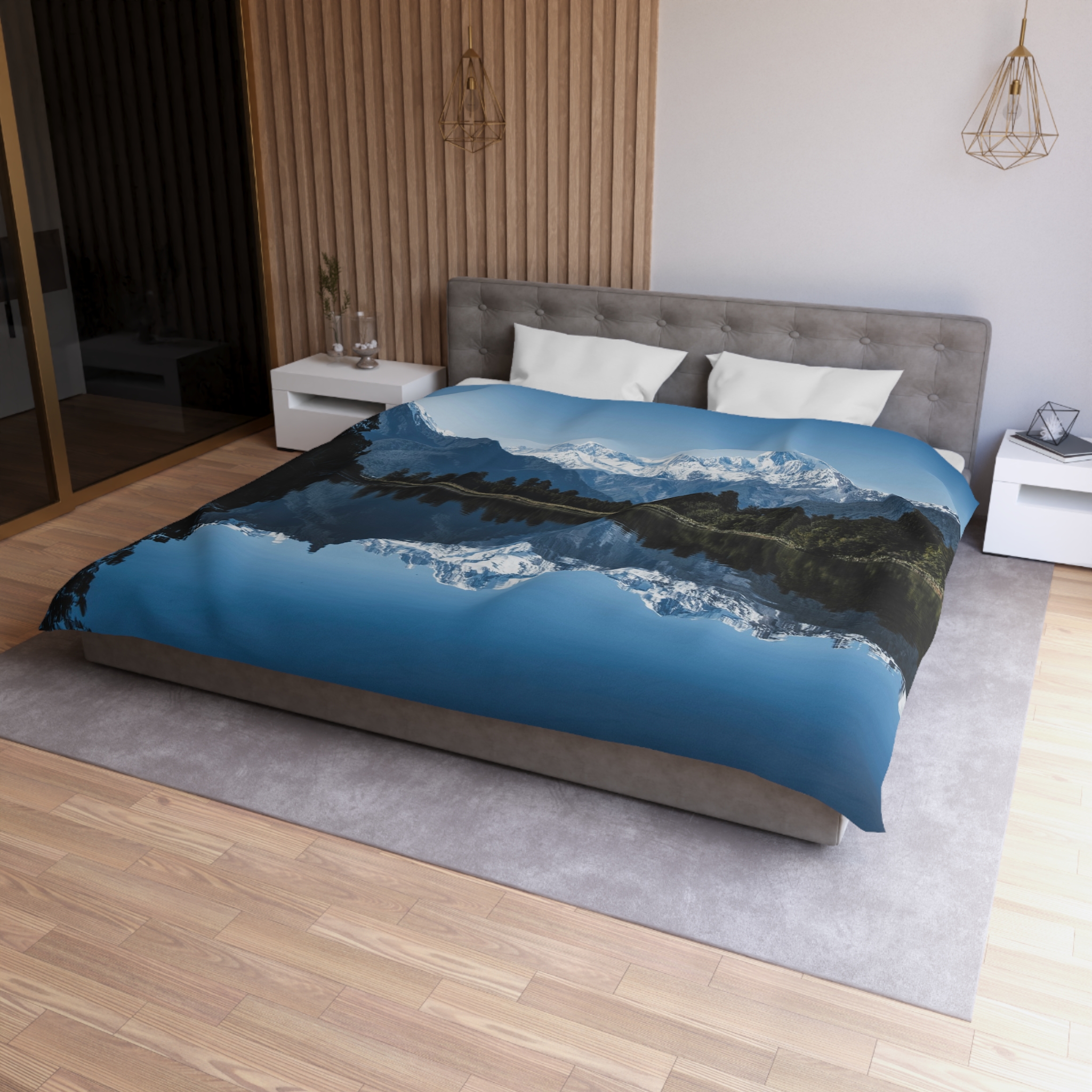 Alpine Reflection Duvet Cover - Contemporary Natural Landscape View - Image 9