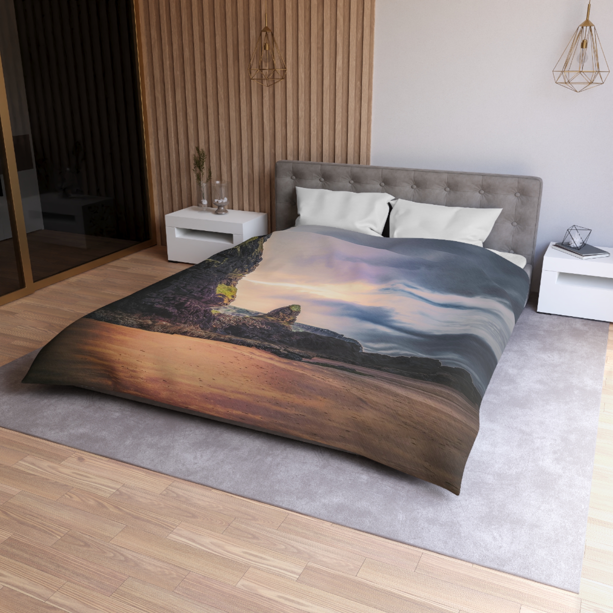 Mystic Cliff Duvet Cover - Scandinavian-Modern Coastal Twilight - Image 6