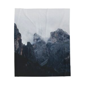 Mistbound Peaks Velveteen Plush Blanket - Scandinavian-Midnight Mountainscape