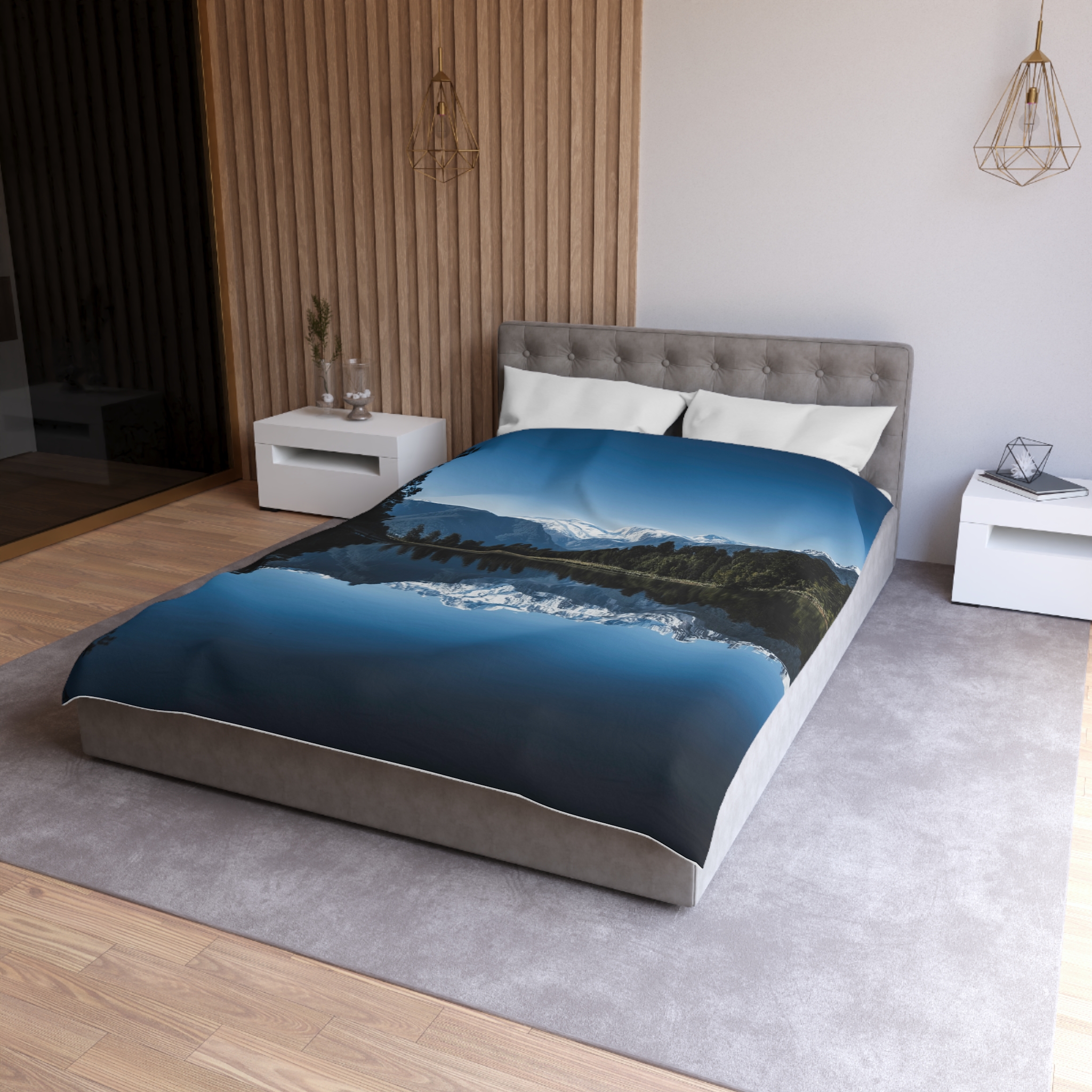Alpine Reflection Duvet Cover - Contemporary Natural Landscape View - Image 3