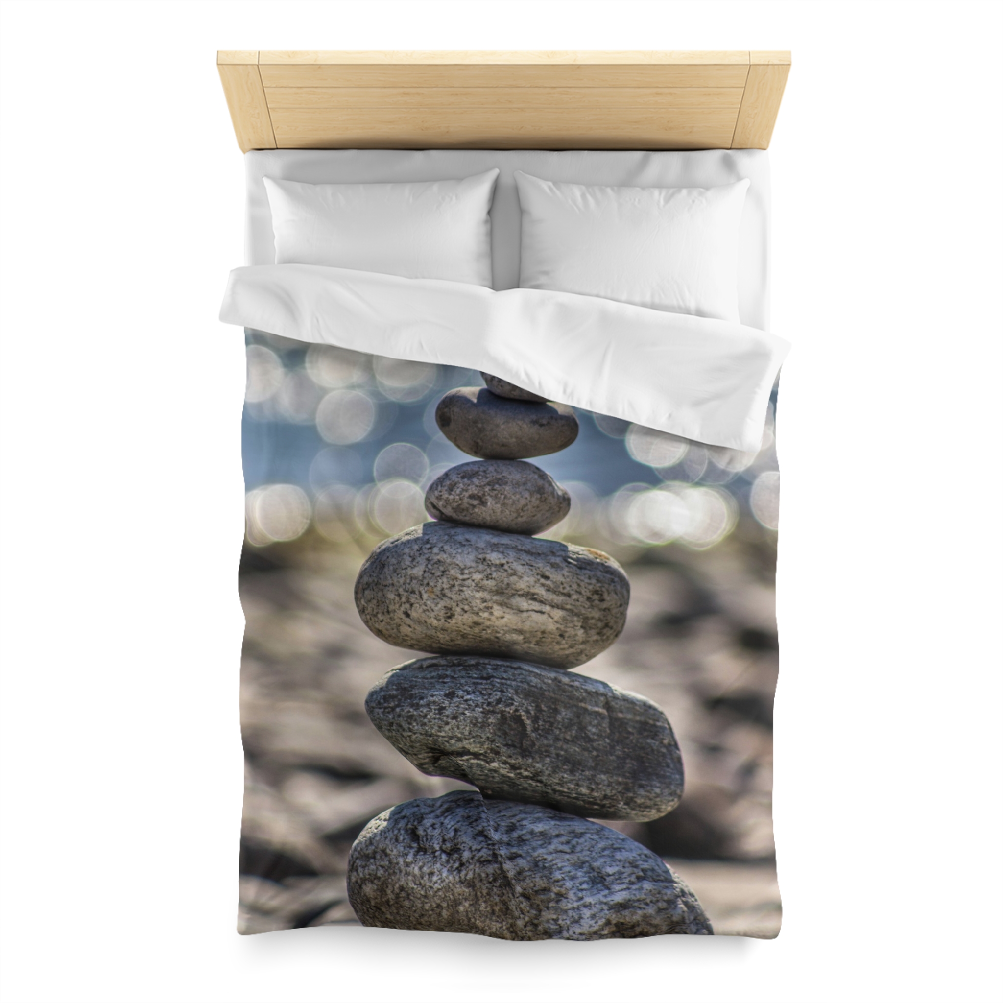 Zen Boulder Duvet Cover - Modern-Coastal Light Bokeh - Image 2