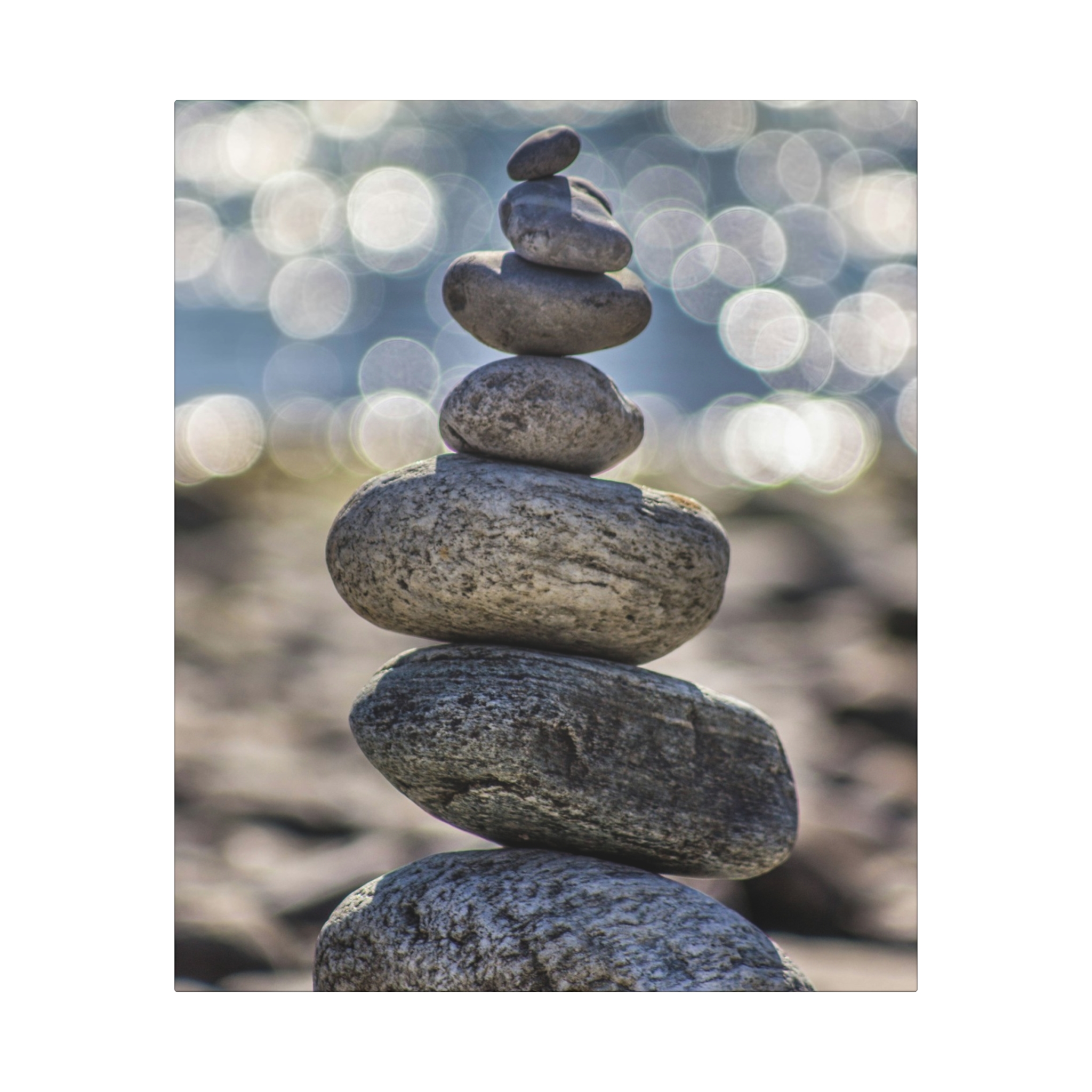 Zen Boulder Canvas Wall Art - Modern-Coastal Light Bokeh - Image 2