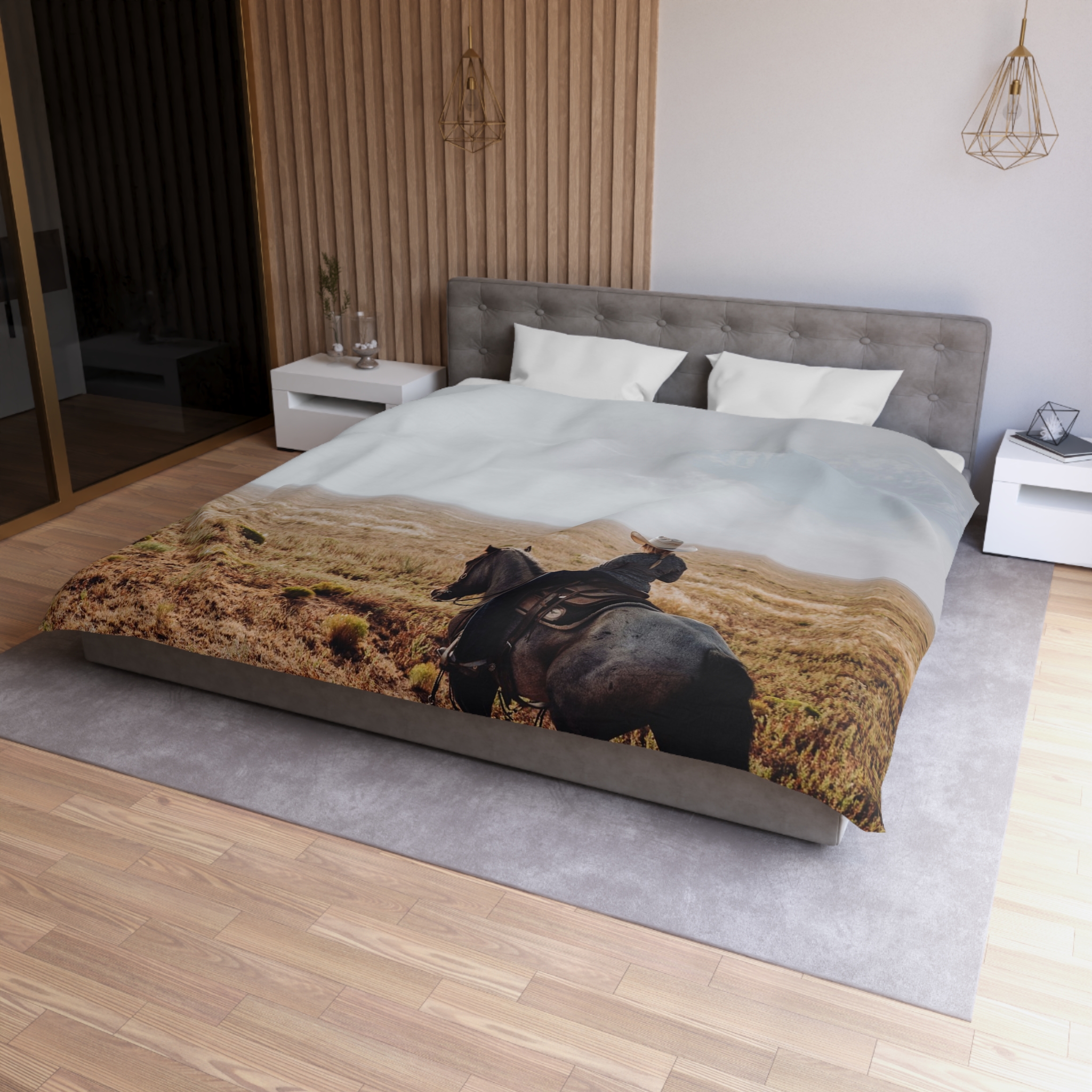 Prairie Cowboy Duvet Cover - Rustic-Western Morning Light - Image 9