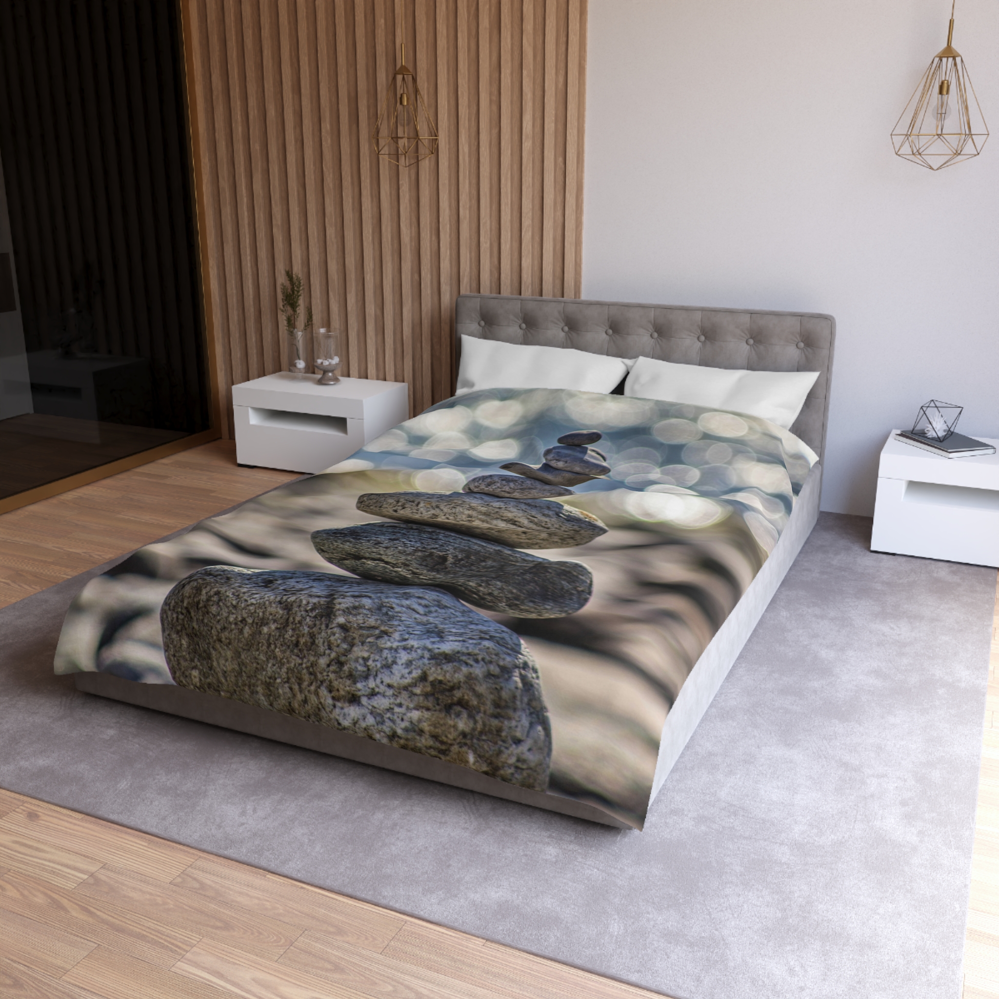 Zen Boulder Duvet Cover - Modern-Coastal Light Bokeh - Image 12