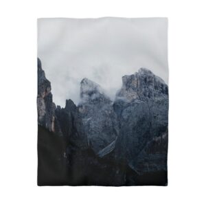 Mistbound Peaks Duvet Cover - Scandinavian-Midnight Mountainscape