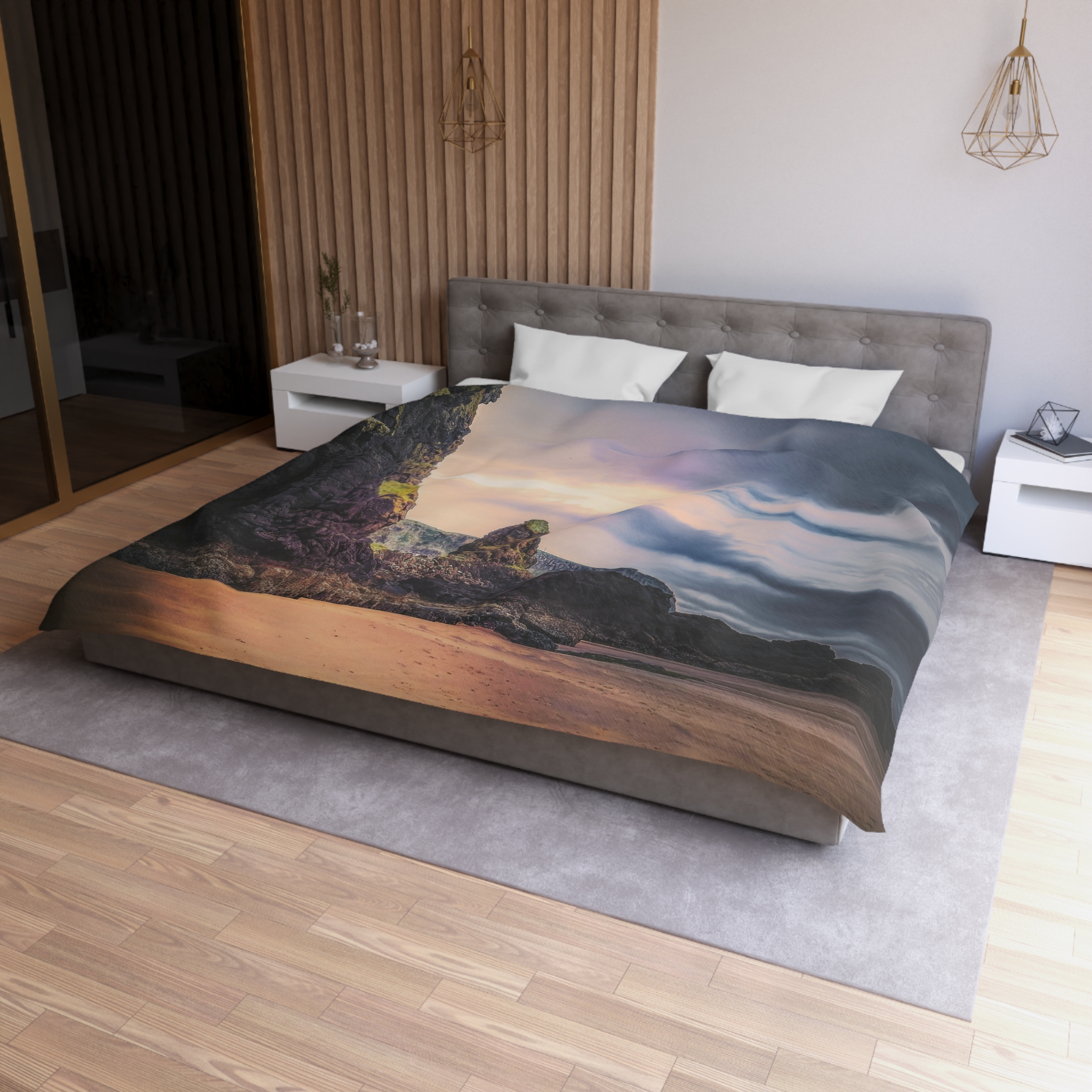 Mystic Cliff Duvet Cover - Scandinavian-Modern Coastal Twilight - Image 9