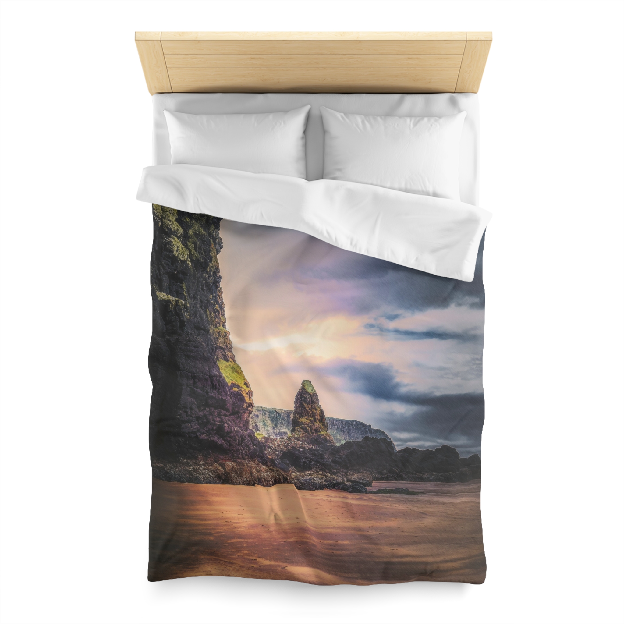 Mystic Cliff Duvet Cover - Scandinavian-Modern Coastal Twilight - Image 2