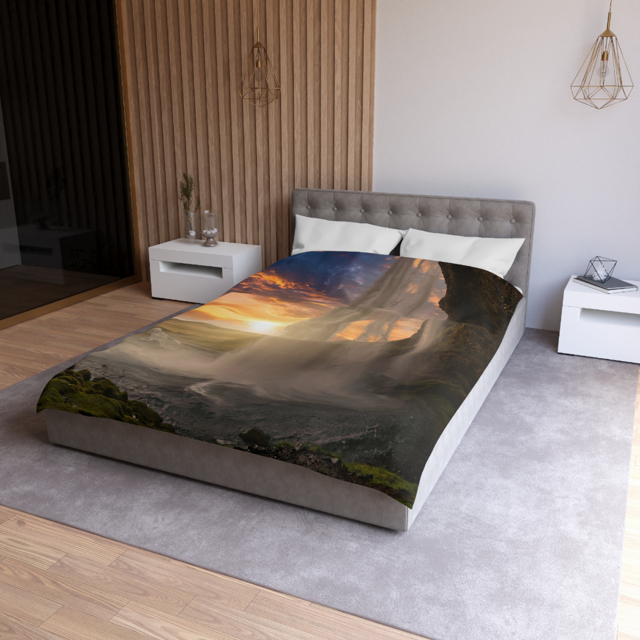 Aurora Cascade Duvet Cover - Scandinavian-Midnight Sunscape - Image 3