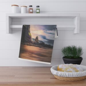 Mystic Cliff Tea Towel - Scandinavian-Modern Coastal Twilight