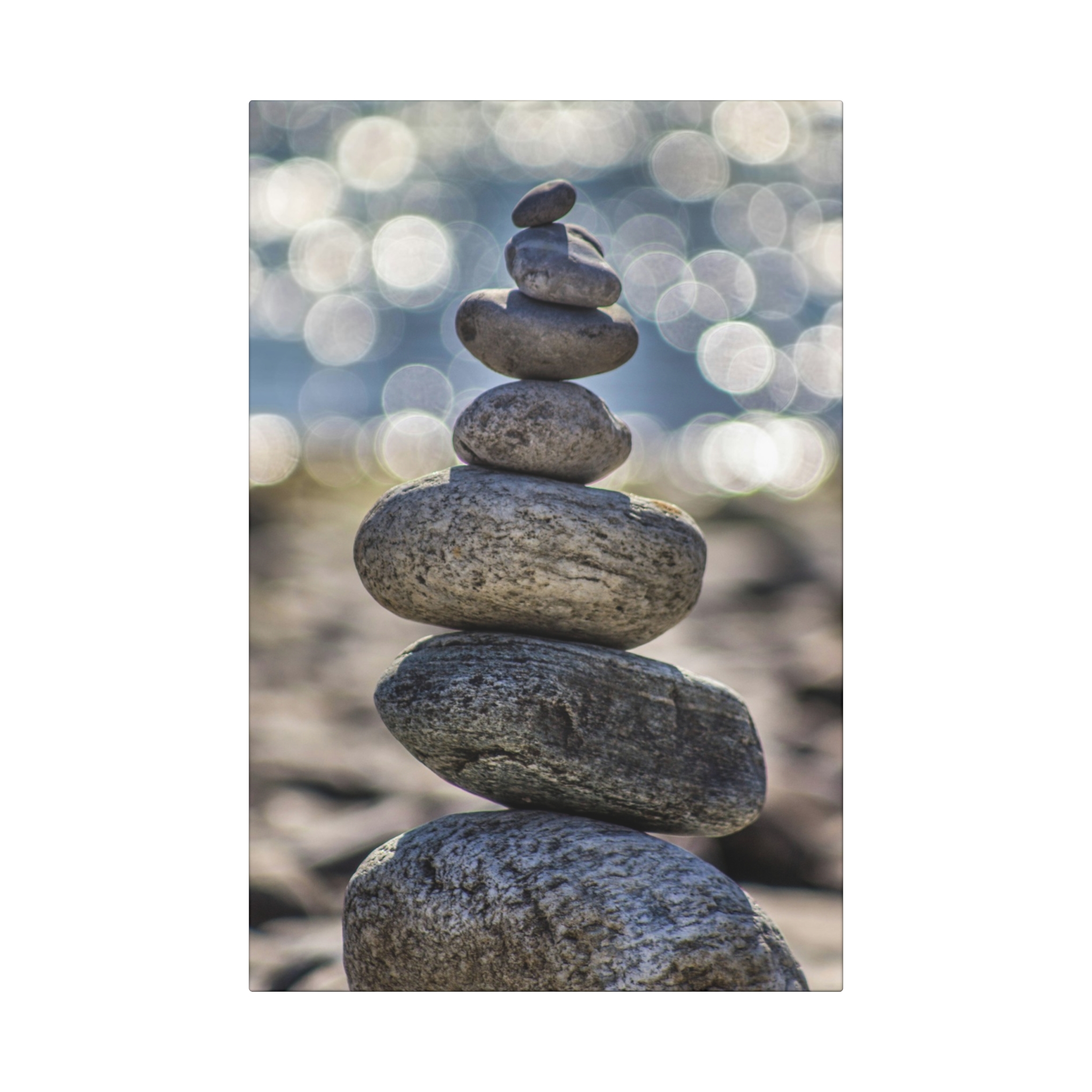 Zen Boulder Canvas Wall Art - Modern-Coastal Light Bokeh