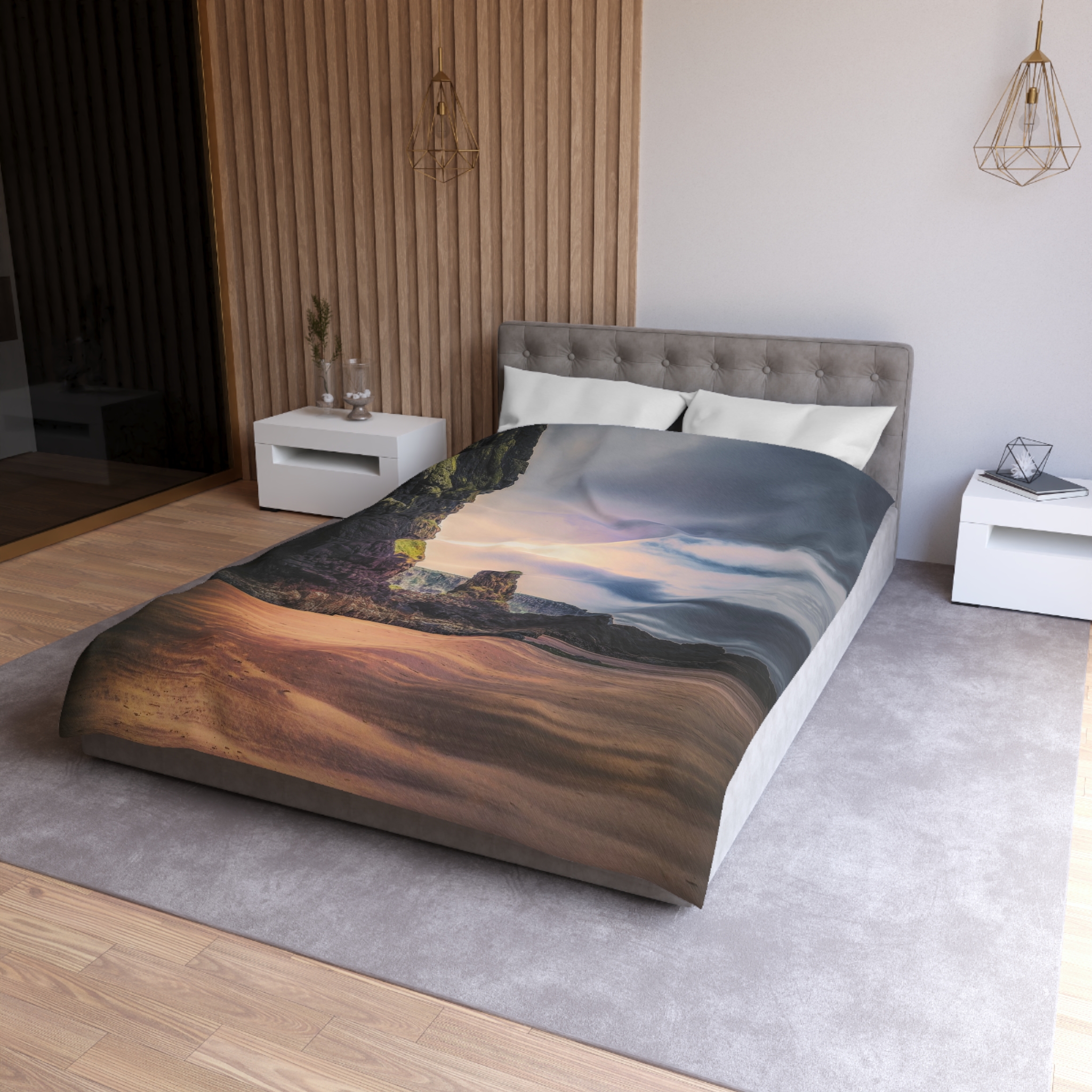 Mystic Cliff Duvet Cover - Scandinavian-Modern Coastal Twilight - Image 12