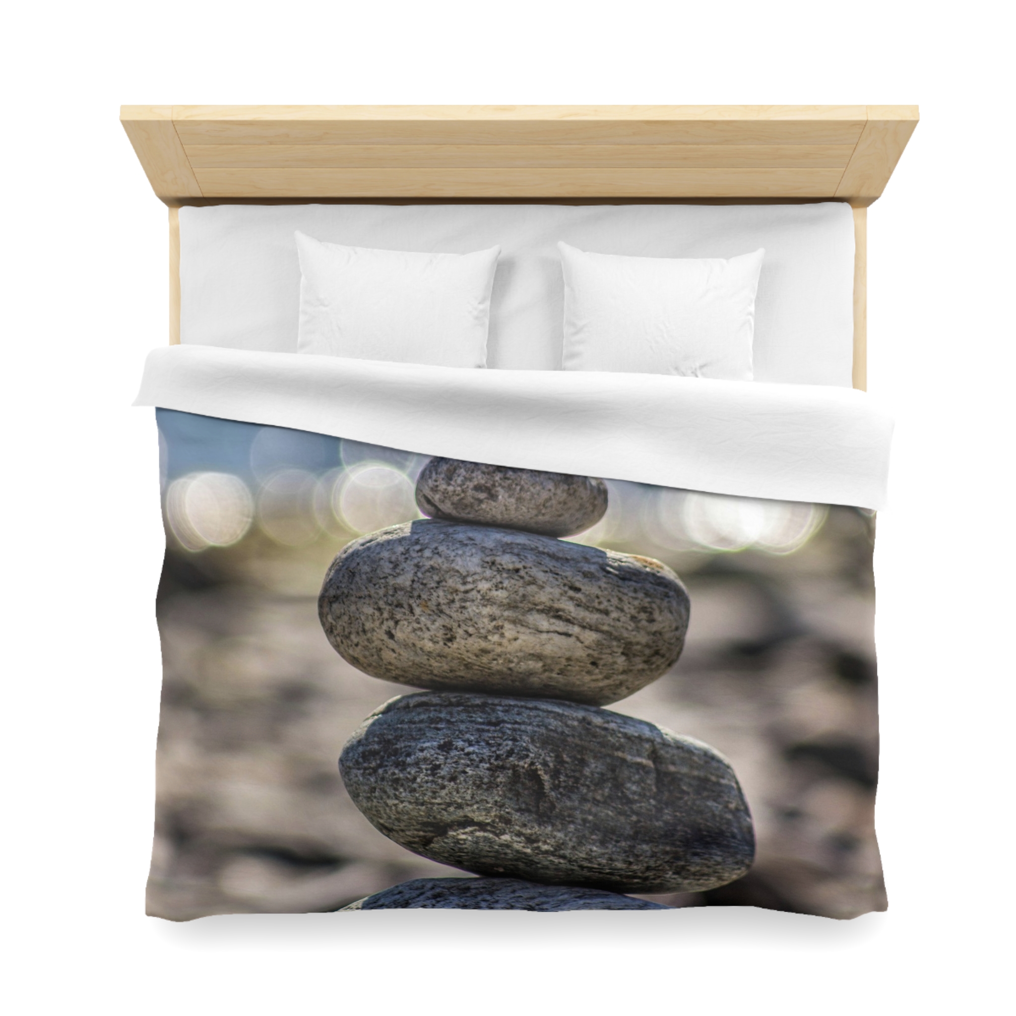 Zen Boulder Duvet Cover - Modern-Coastal Light Bokeh - Image 8