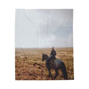 Prairie Cowboy Velveteen Plush Blanket - Rustic-Western Morning Light