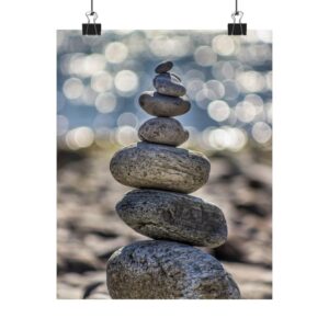 Zen Boulder Matte Vertical Poster - Modern-Coastal Light Bokeh