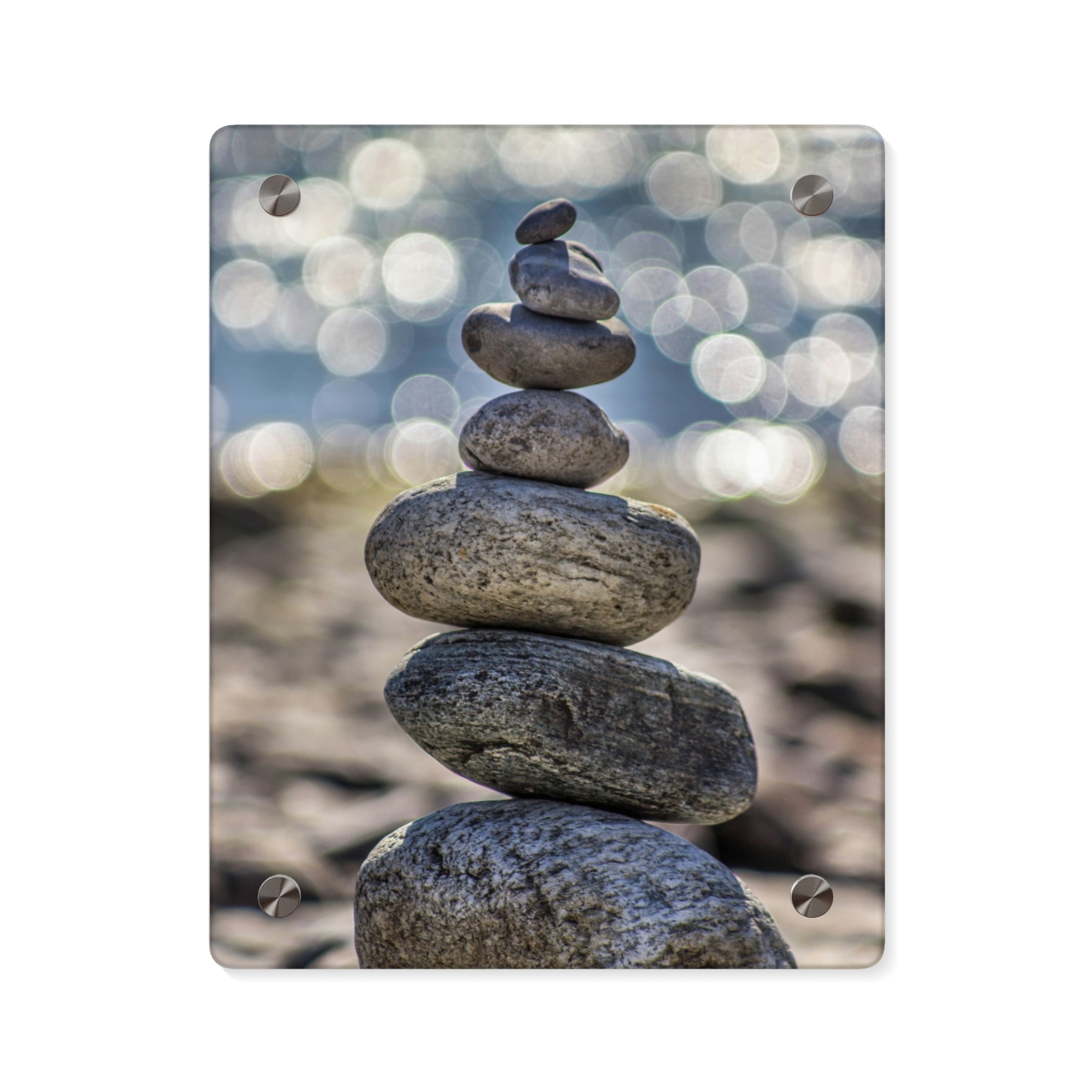 Zen Boulder Acrylic Wall Art - Modern-Coastal Light Bokeh - Image 5