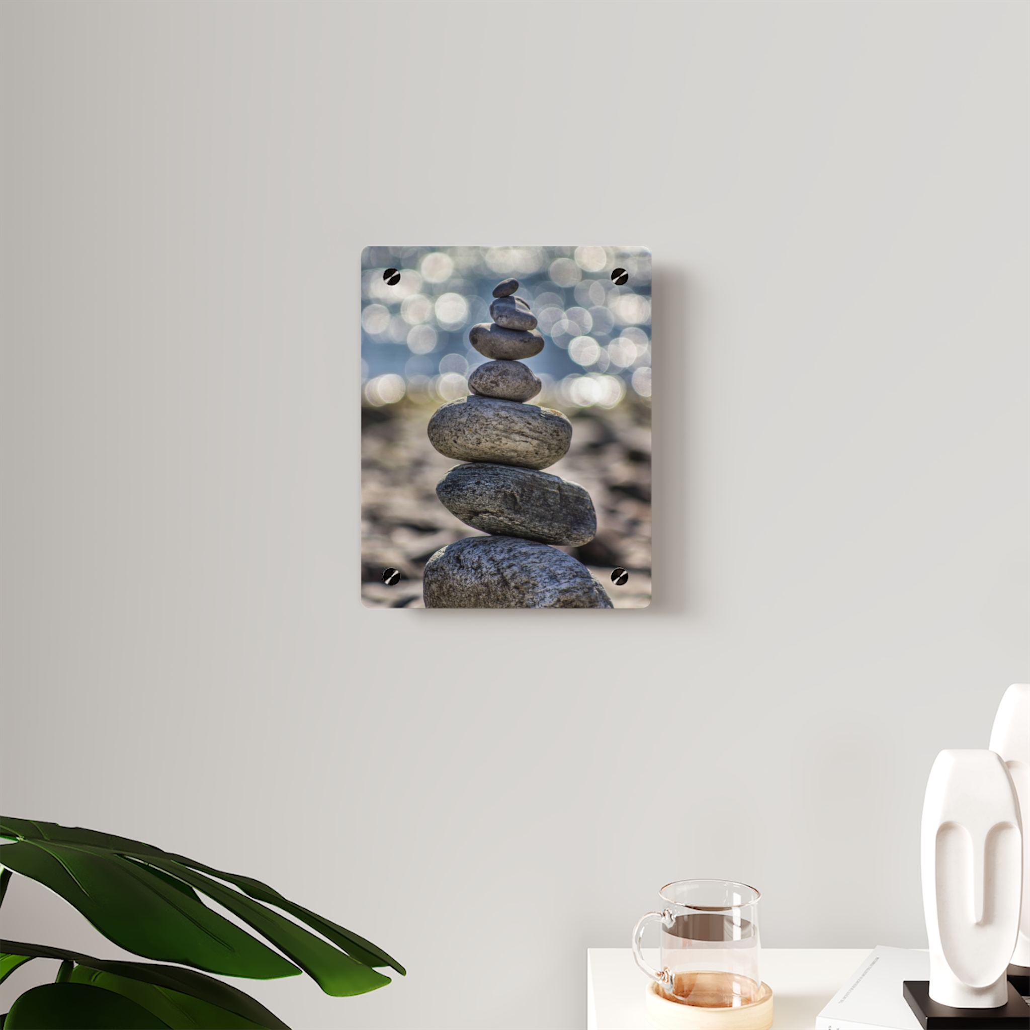 Zen Boulder Acrylic Wall Art - Modern-Coastal Light Bokeh - Image 7